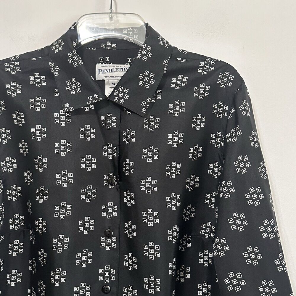 Pendleton Silk Blouse 14 Button Front Black Geo F… - image 3